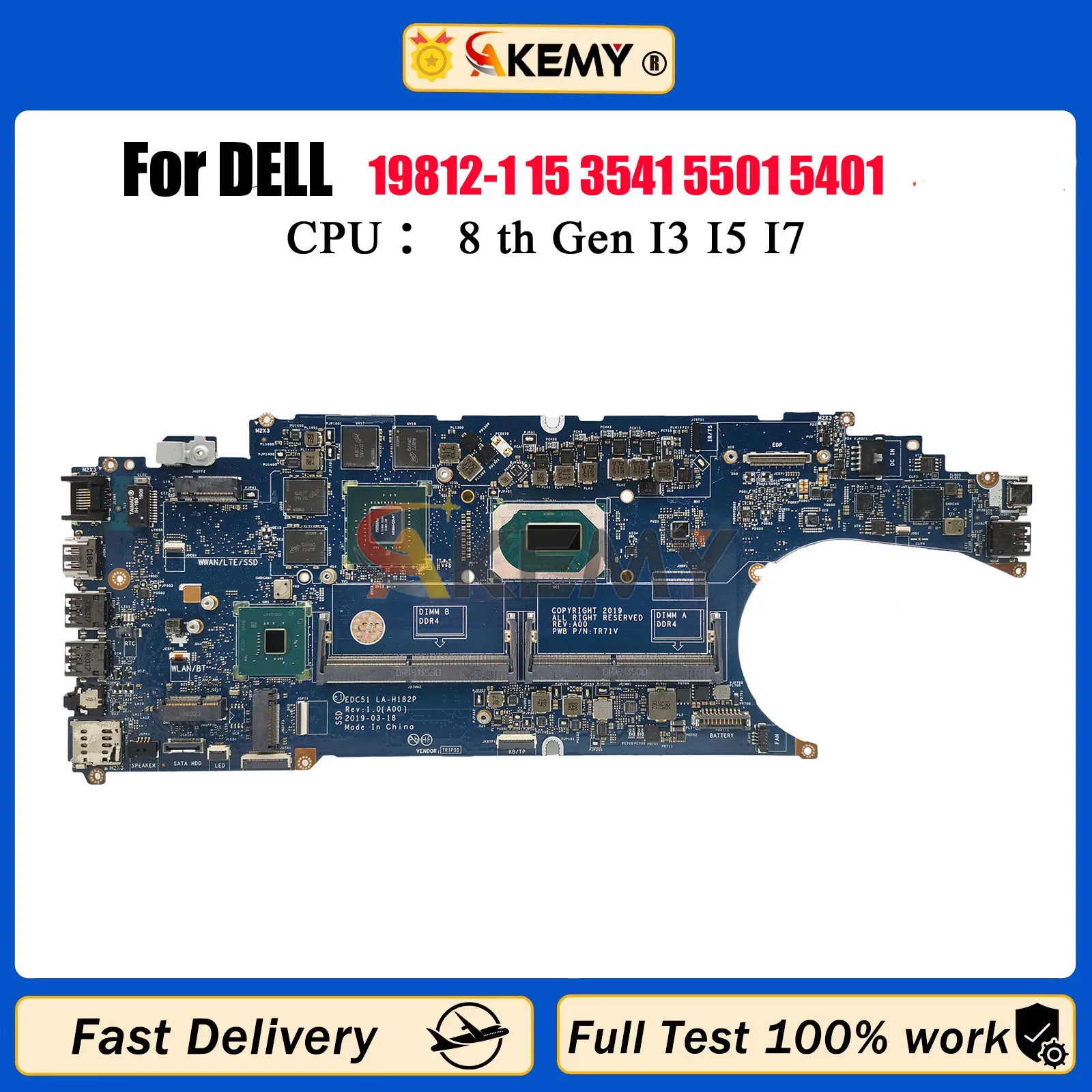 

Материнская плата для ноутбука DELL Latitude 5501 Precision 3541, LA-H182P CN-0WH66R CN-0DTNGJ DTNGJ с процессором i7 i9-9th Gen, 100% протестировано, ОК