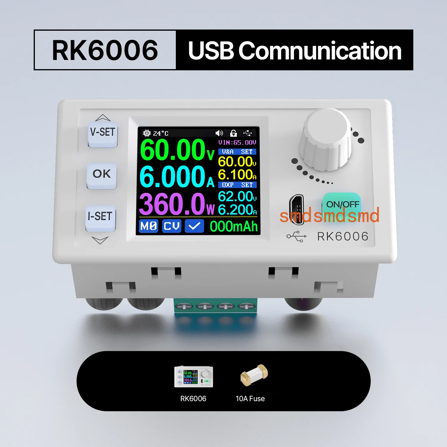 RK6006-BT CNC Direct Current Regulated Power Supply 60V 6A 4 Digit Communication Adjustable DC to DC Step Down Voltage Bench