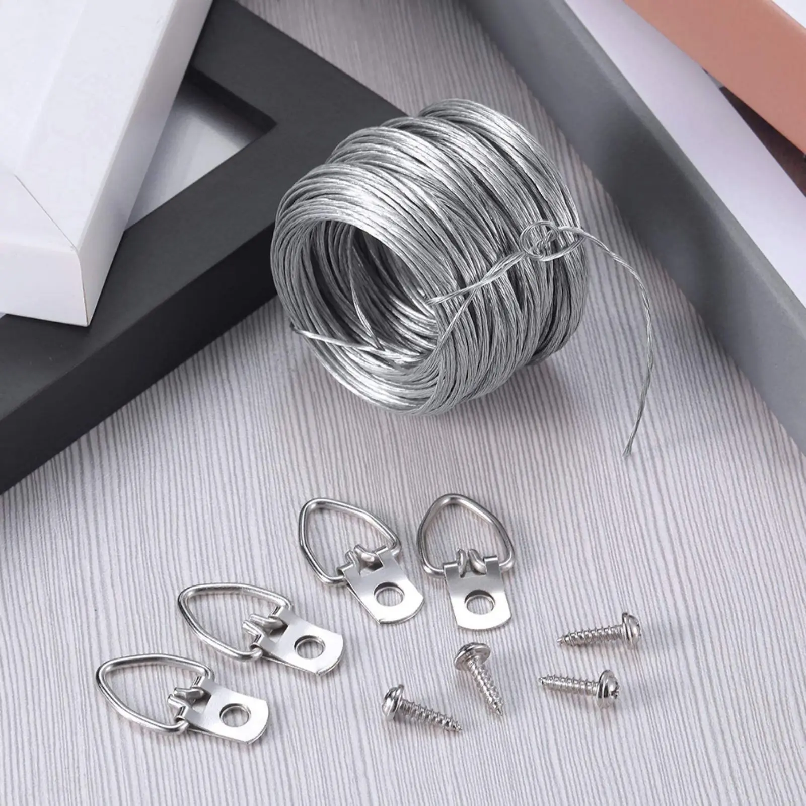 Adjustable Steel Wire Hanging Kit Durable for Home Decor 30m Cable with 20pcs D-Type Hooks and Screws Frame Display Set