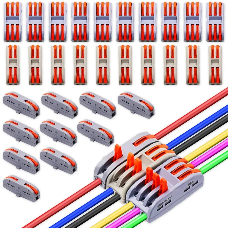 30Pcs Wire Connectors Compact Splicing Lever Wire Connector Nuts，28-12 AWG Connector 1/2/3 Port，2/3/4/6 Way Terminal Connectors