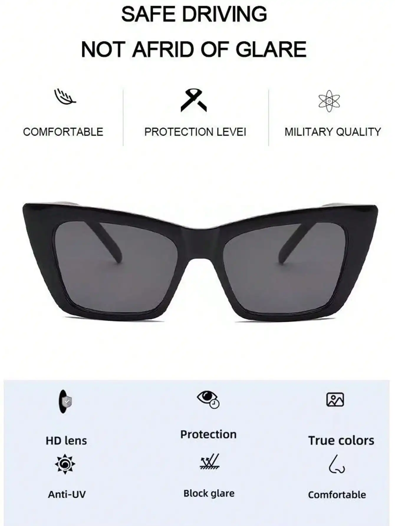 แว่นกันแดดทรงแคทอายไล่โทนสีดำวินเทจ 1 คู่ - แว่นตาอะซิเตทกรอบใหญ่สำหรับผู้หญิงที่ทนทานสำหรับทุกโอกาส