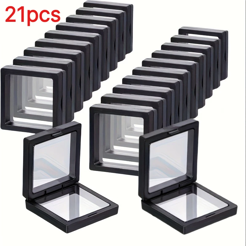21pcs Floating Frame Display Set Transparent Plastic Floating Display Box 3D Floating Frame Clear Jewelry Box