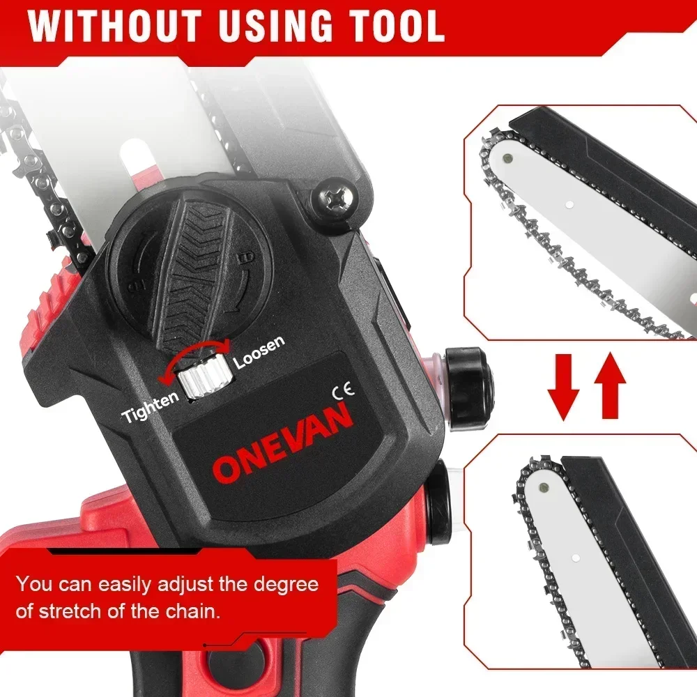 ONEVAN 2500W 20000RPM 6 Inch Mini Electric Saw Portable Chainsaw Rechargeable Garden Pruning Power Tool for Makita 18V Battery