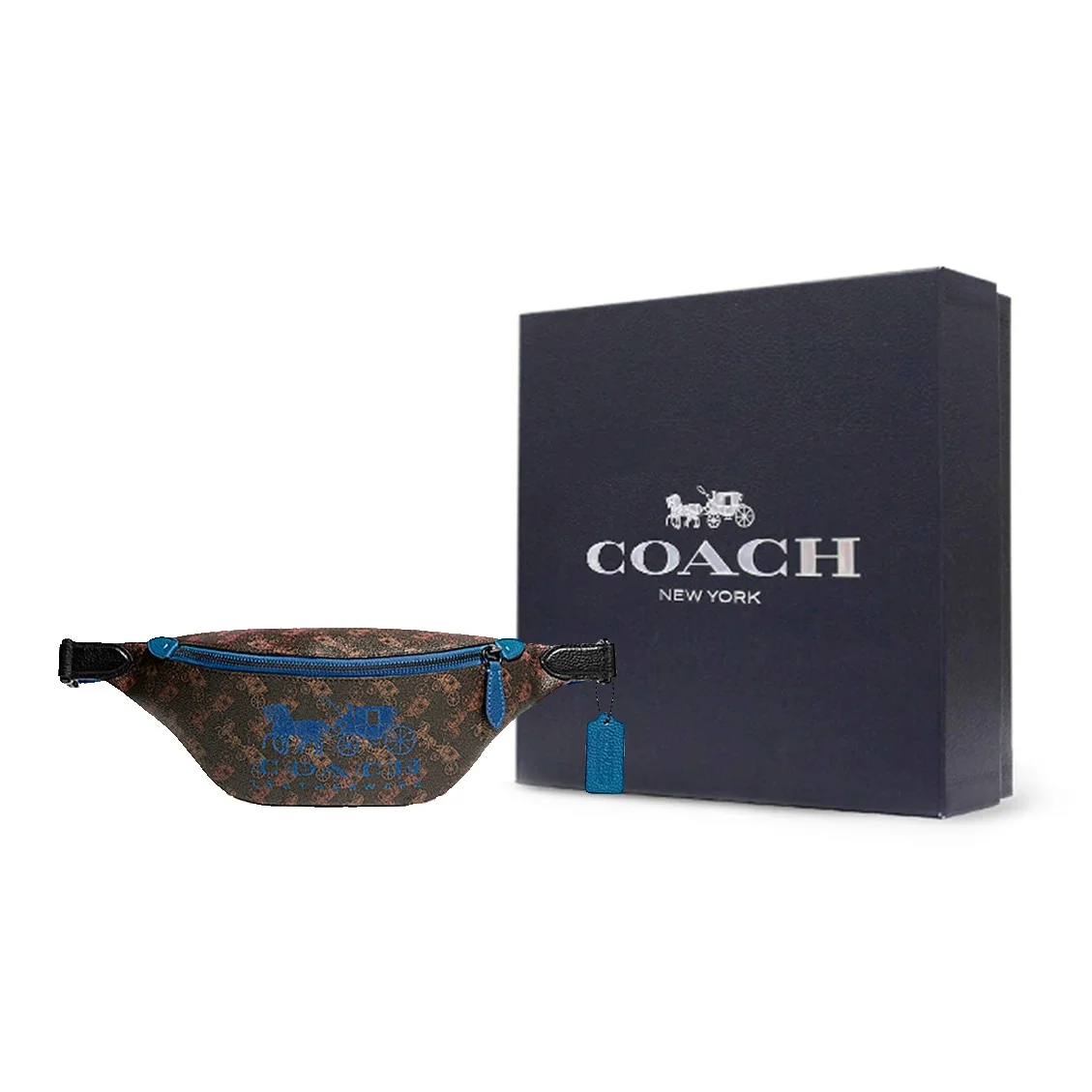 COACH Charter Canvas With Leather Sling Bag, Fanny Pack Large Men's Brown & Blue C8421-TX1