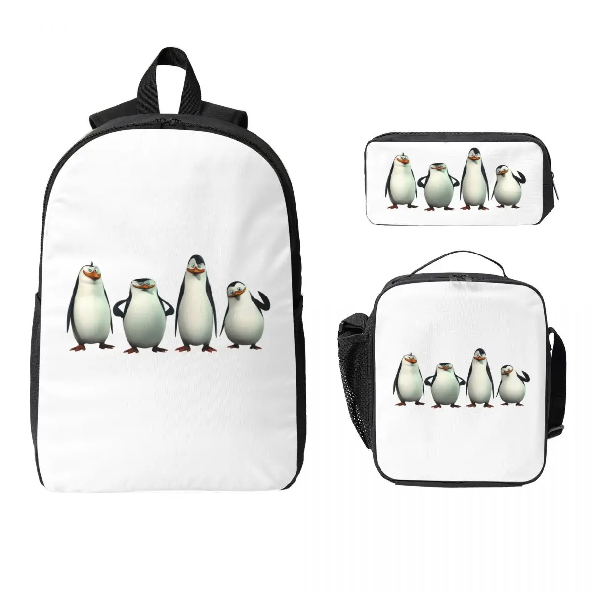 

Pose Penguins Of Madagascar Backpack Boys Girls BookBag School Bag Laptop Shoulder Bags 3ps Insulated Lunch Bag Pencil Case