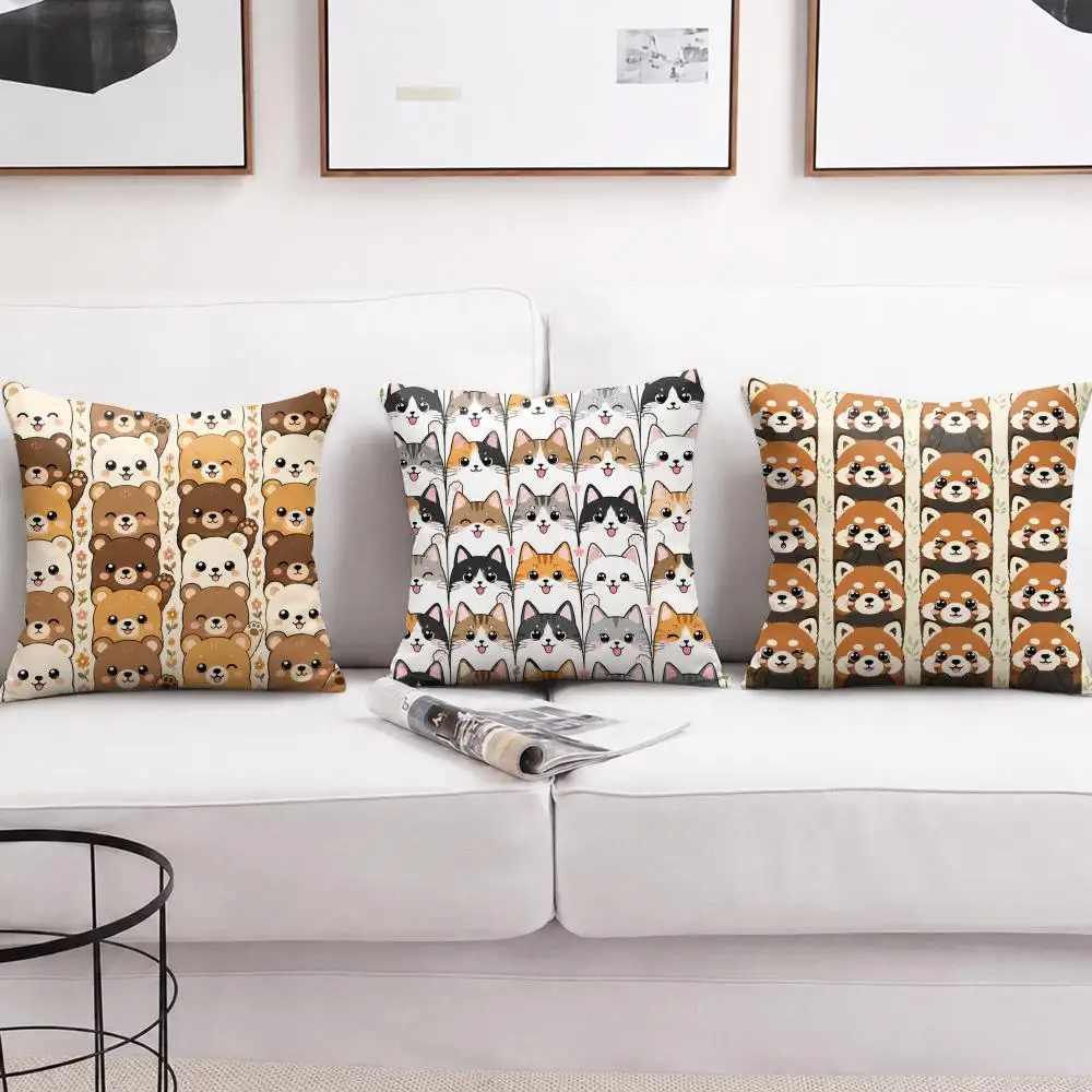 Cute Animal Face Seamless Cushion Cover Short Plush Soft Double-Sided Printing Pillow Case Cozy Sofa Bedroom Home Decor Gift