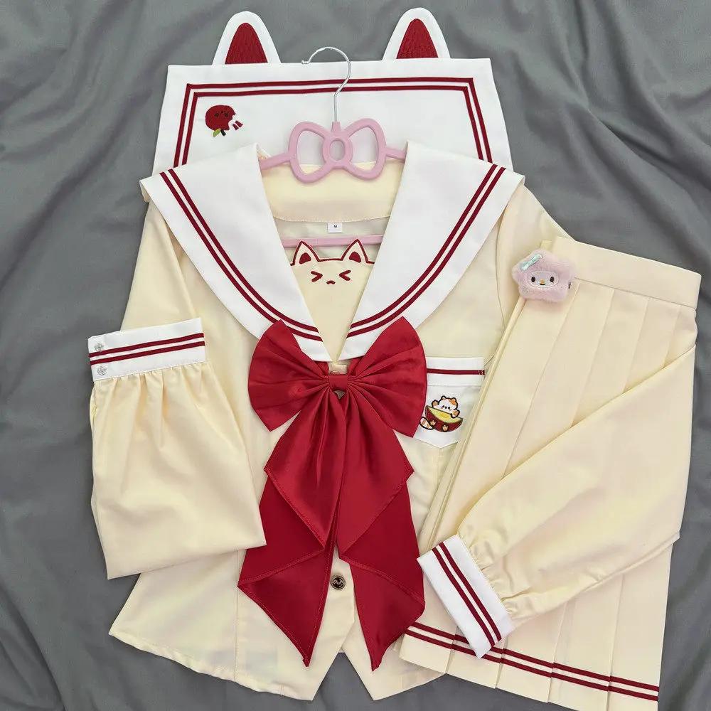 Japońskie ubrania Harajuku dla studentek, szkolny mundurek JK, koreański styl uniwersytecki, strój marynarski, urocza koszula damska, plisowana spódnica.