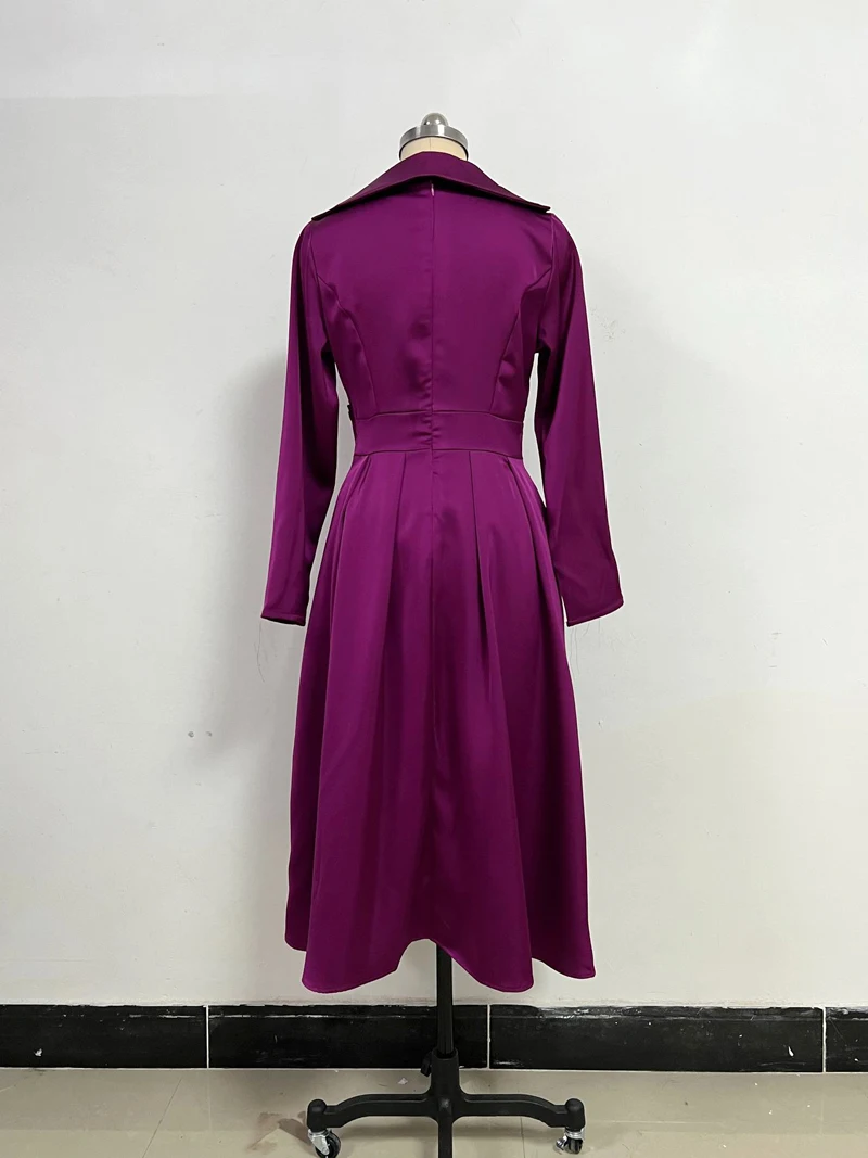 Abito in raso con scollo a V da donna autunnale Abito dimagrante a vita alta da donna a maniche lunghe di nuova moda per abito elegante solido da sera per feste