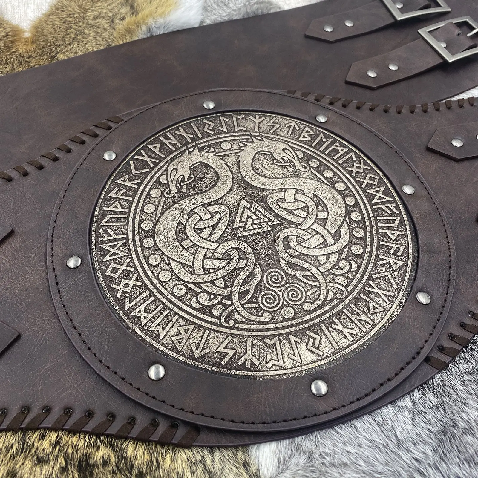 중세 기사 와이드 허리 벨트 더블 스네이크 프린트 가죽 벨트 레트로 바이킹 기사 코르셋 해적 액세서리 코스프레 소품