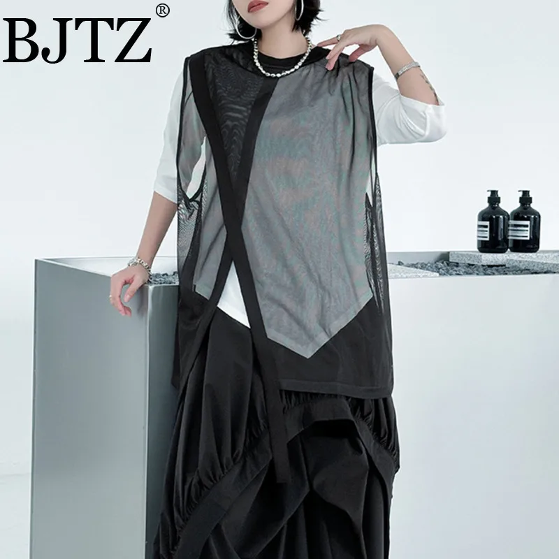 

BJTZ Irregular Perspective Grid Stacked Vest 2025 Spring/Summer New Style Loose Fashion Versatile Sleeveless Top For Women