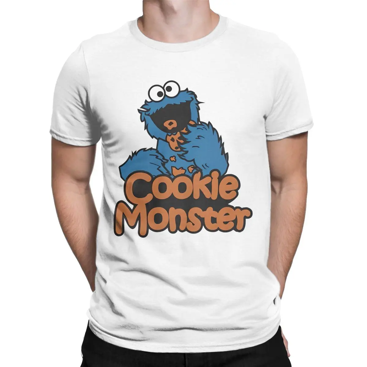 Vintage Sesame Streets Cookie Monster T-Shirt Men Crew Neck Cotton T Shirt Cartoon 80s TV Series Short Sleeve Tee Party