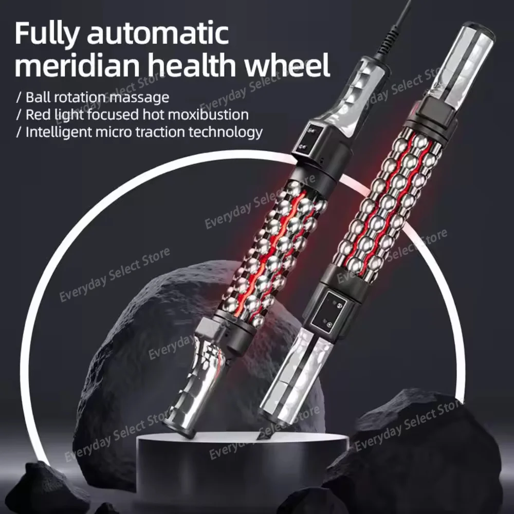 Electric Meridian Massage Roller, Far‑Infrared Heating Beauty Massager 360 Rotating Inner Ball Roller for Body Anti Cellulite
