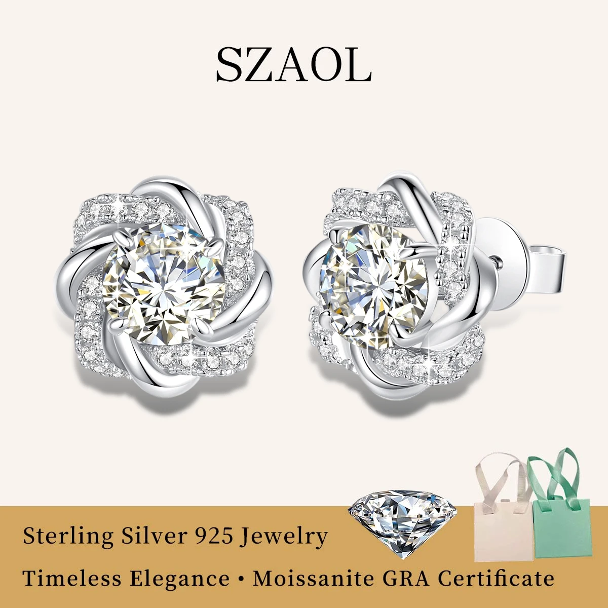 

D Color 1ct Floral Moissanite Stud Earrings 925 Sterling Silver with GRA Certificate Daily Wear Luxury Jewelry Gift for Her