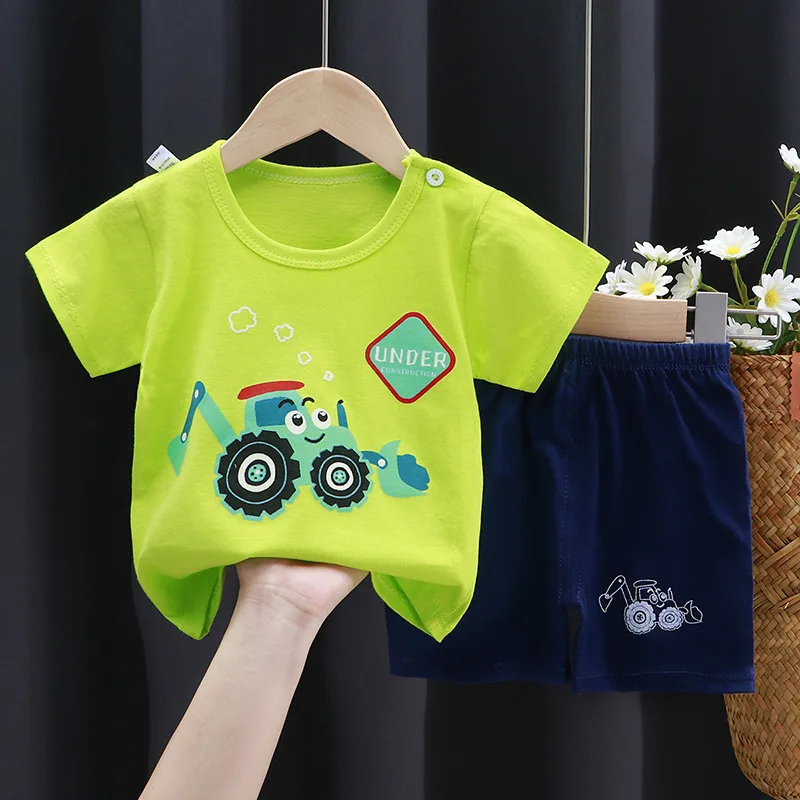 Child Clothing Sets Boys Cartoon Print Tshirt Simple Fashion Tees Shorts New Cute Tops Tracksuits Kids Short Sleeve Tops Shorts