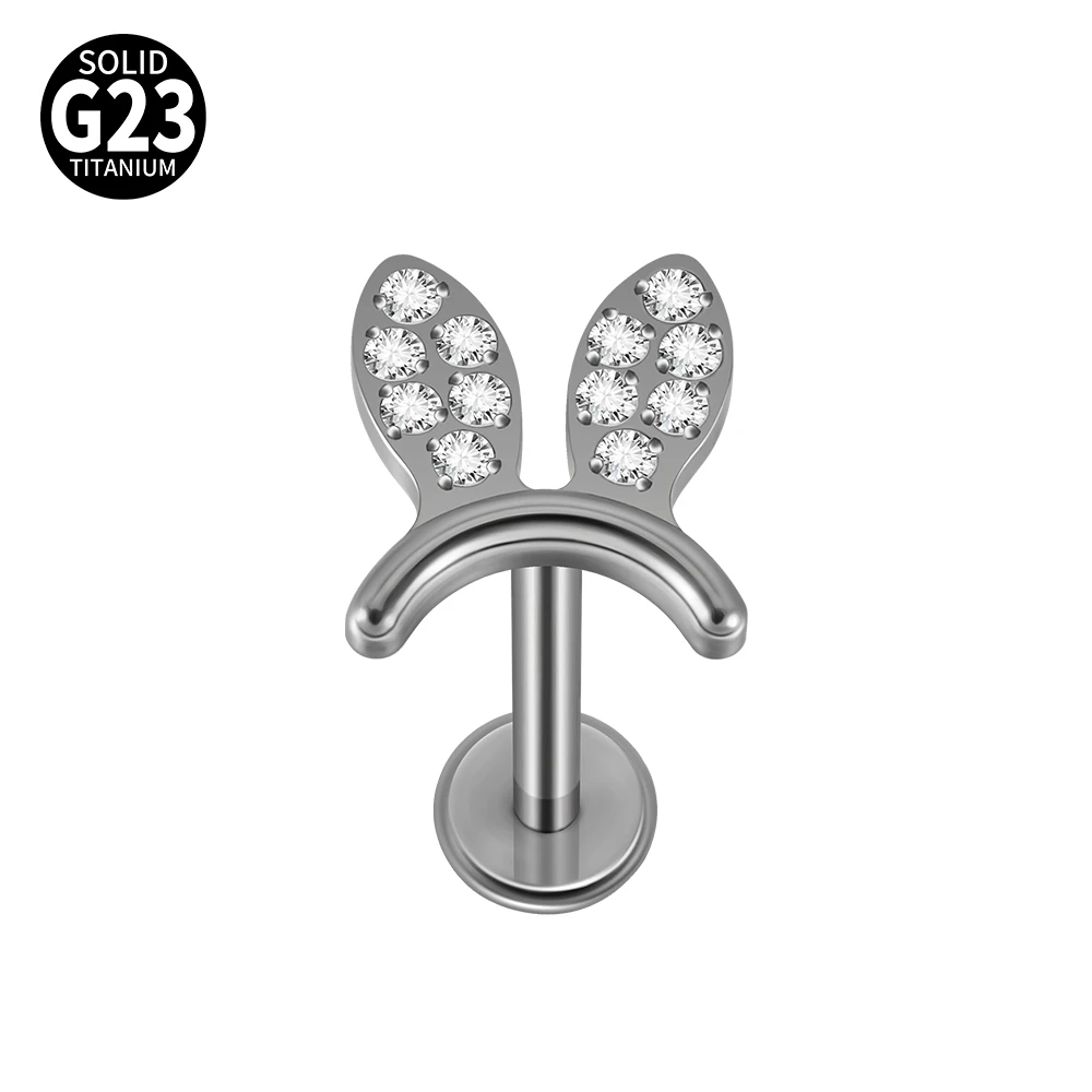 16G Cz Crown Pure Titanium Lip Studs