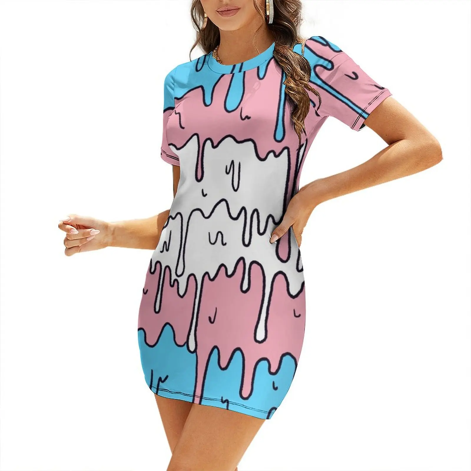 

Pastel Kawaii Melting Trans Pride LGBTQ Design Short Sleeved Dress dress for woman