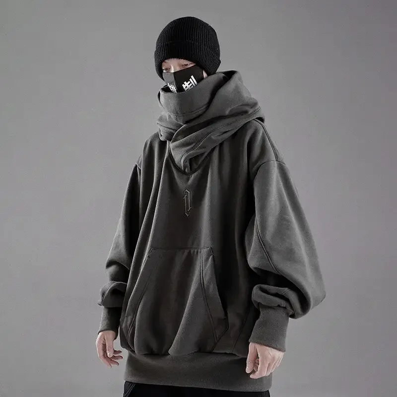 Sudadera con capucha de estilo hip hop para hombre, abrigo de cuello alto de felpa, bordado suelto, estilo callejero, retro, harbour, Otoño e