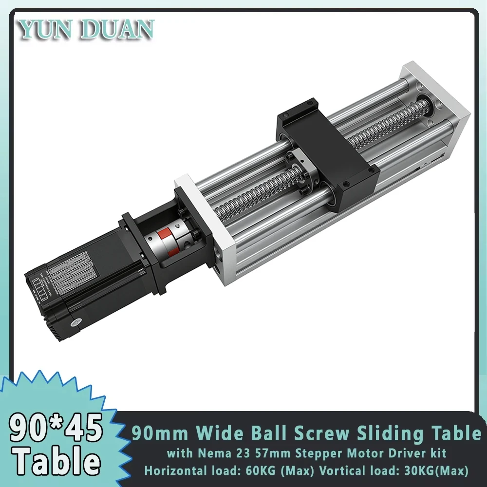 

Heavy Duty High Precision Linear Guide Rail Optical Axis Ballscrew Sliding Table 90mm Wide Slide Stage With NEMA 23 Stepper 60KG