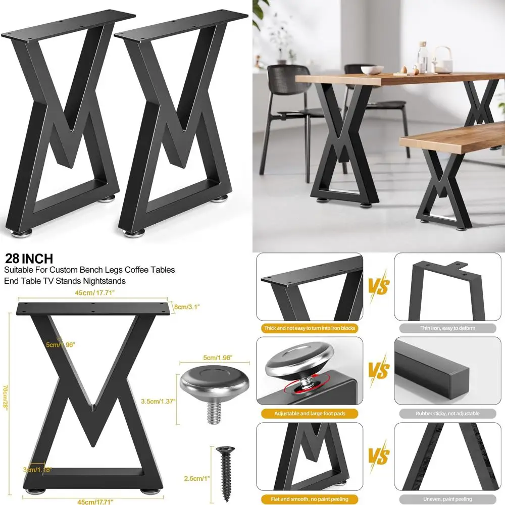 

Heavy-Duty Metal Coffee Table Legs, 28-Inch Height, Diamond Shape Bench Legs, Black Metal End Table Legs, DIY Furniture Legs for