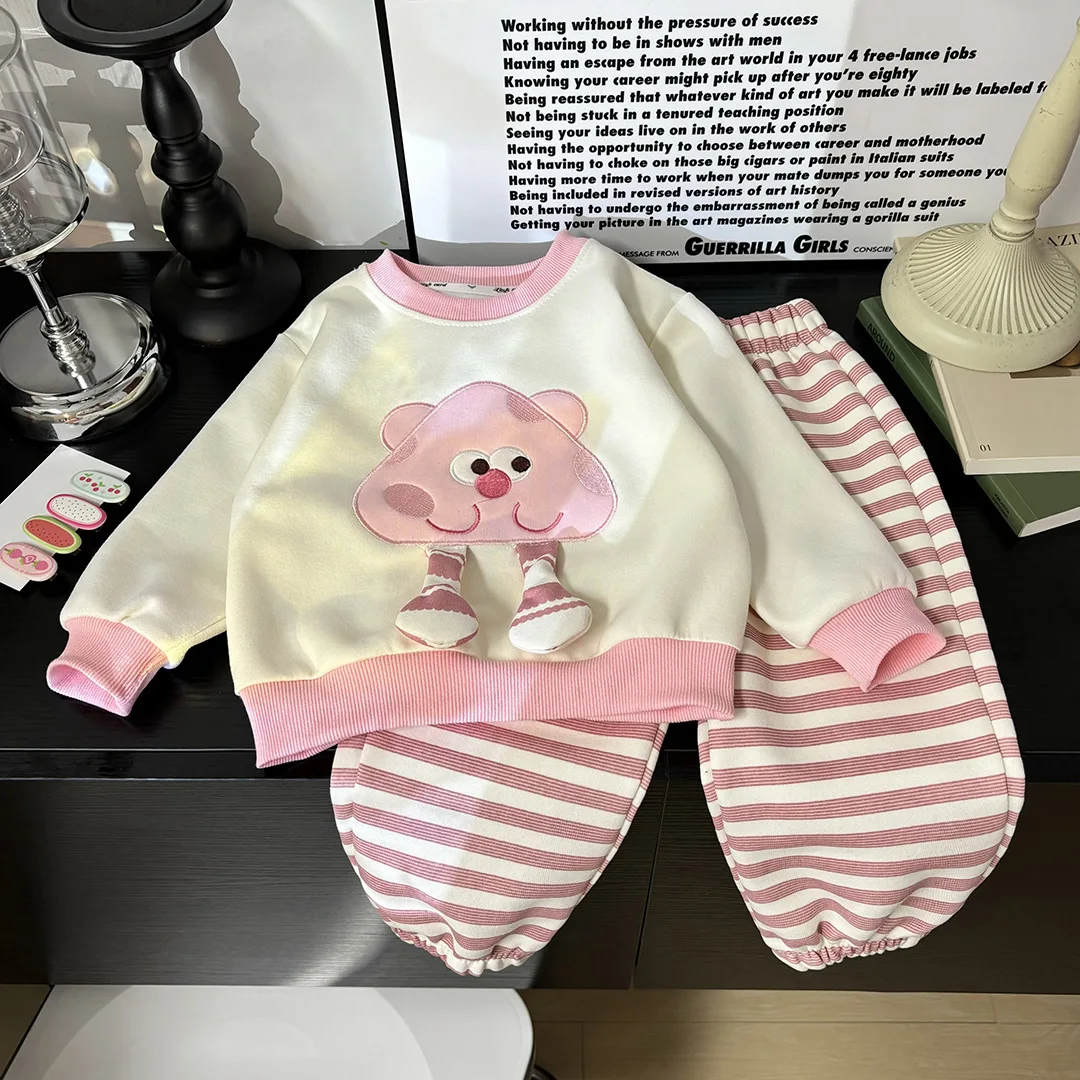

Spring fall Baby Girls' Clothes Outfits Sets T-shirt Top+Striped Pants Sports suits for infant Girls' Clothing 1T 2T baby sets