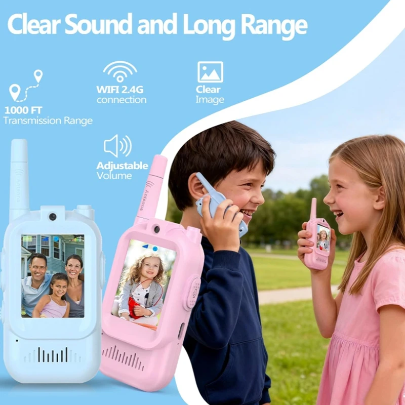 Walkie Talkies para Crianças Pacote com 2 Intercomunicadores Recarregáveis Cute com Tela de 2 Polegadas Chamada com Um Clique para Presentes Infantis