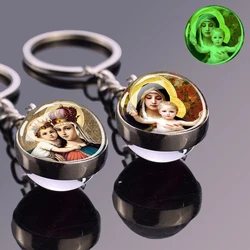 Glow In The Dark Virgin Mary Keychains Double Side Glass Ball Pendant Metal Keyring Luminous Christianity Key Chain Jewelry Gift