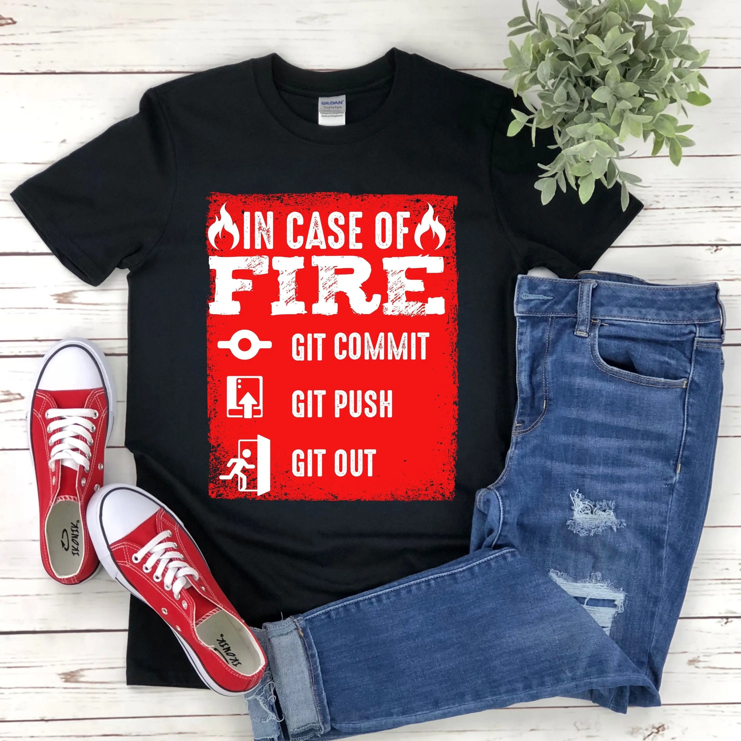 In Case Of Fire Git Commit Push Out T Shirt Computer Programmer Coding Software Developing Engineer Coder Programming