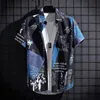Short Sleeved Shirt Men's Thin Graffiti Print Hong Kong Fashion Clothing