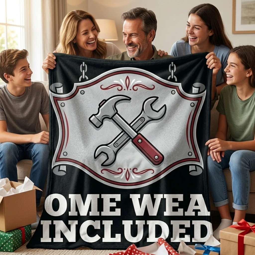 Dad Original Parts Wear Included Mechanic Flannel Throw Blanket, Funny Dad Tool Graphic Soft Cozy Home Decor Blanket