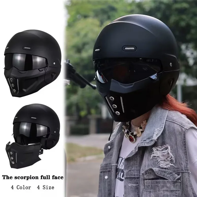 Scorpion  Modular Helmet Retro Male Motorcycle Headgear with 2 Lenses DOT & CE Approved Tactical Cap for Cruiser