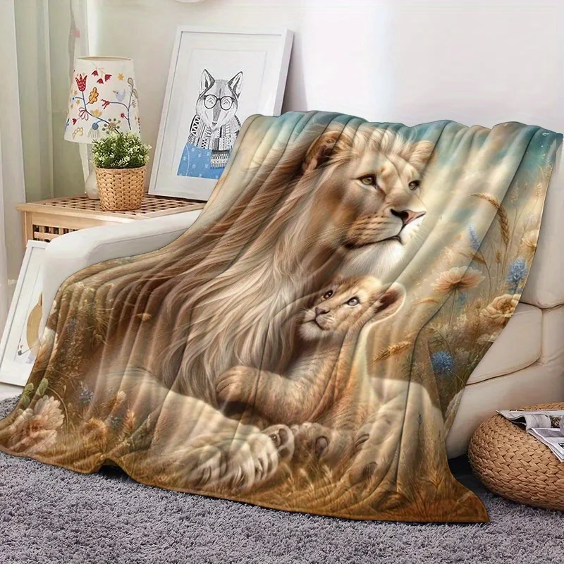 Gentle Lion Mom and Son High Definition Digital Print Flannel Blanket - Nap Throw Blanket - Soft Warmth, All Season Comfortable