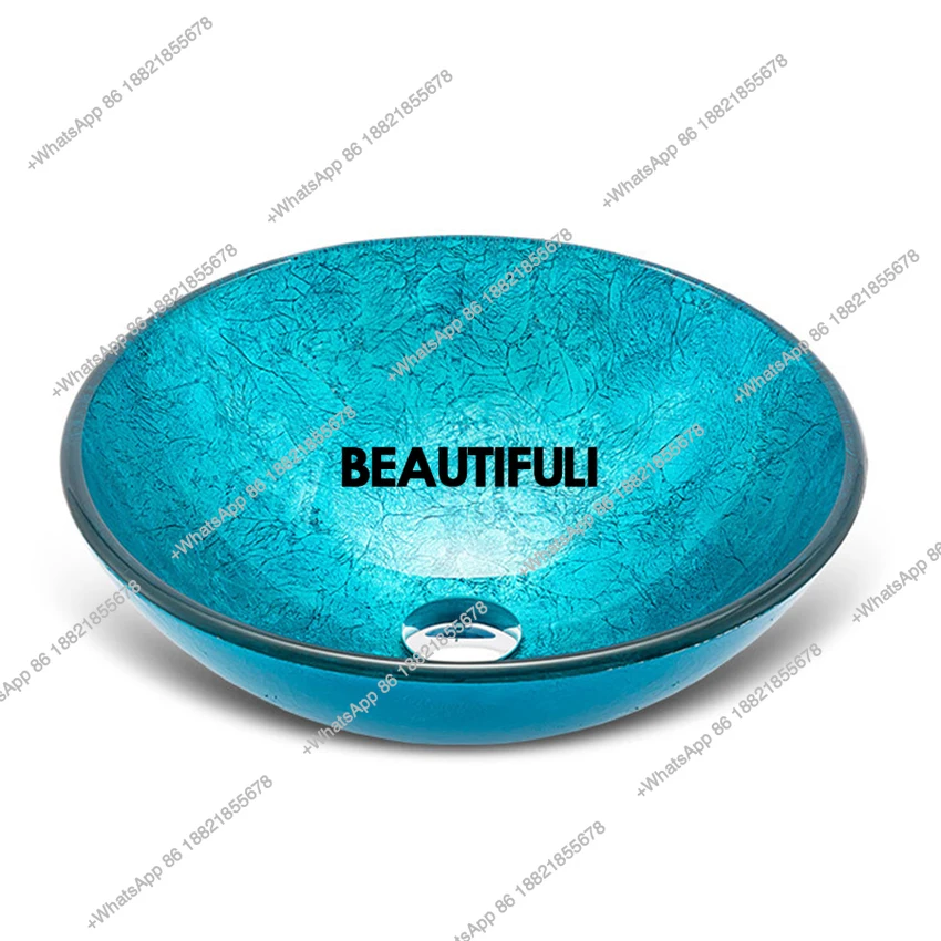 

European style art basin household wash tempered glass wash basin hotel wash basin Brass Waterfall Faucet Washroom