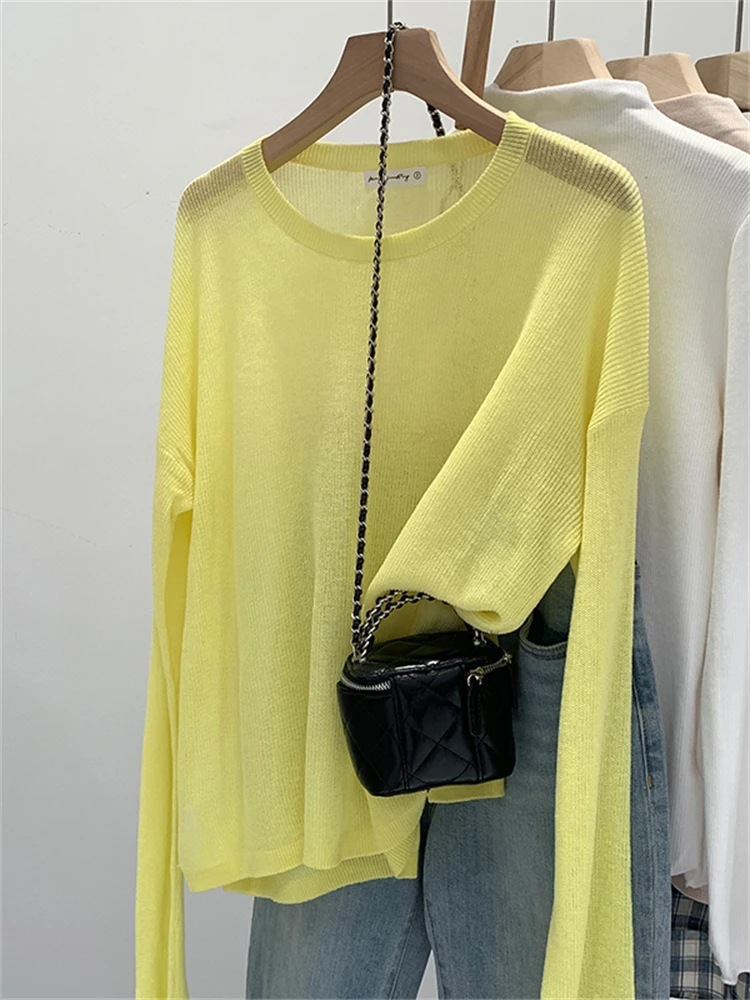 

Korean Sle Long Sve Thin Me Knitted Cover up Loose Lazy Sle Top Women's Autumn Winter New Arrival Air Conditioning