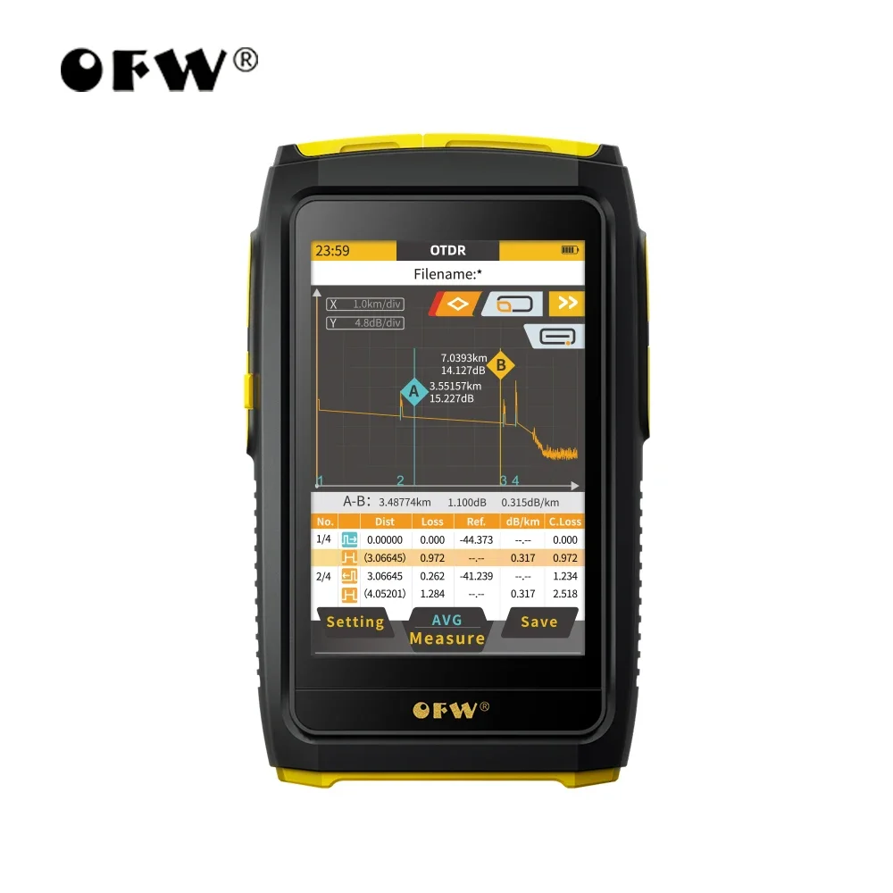 OFW MINi OTDR Active Fiber Live Test 1550nm 20dB Fiber Optic Reflectometer Touch Screen VFL OLS OPM FWT-100