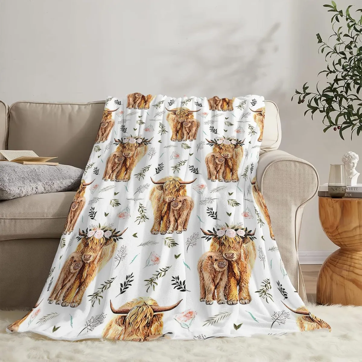 Highland Cow Print Blanket and Throws Cute Farm Animal Cow Gifts Soft  Warm Bedding Blanket for Girls Kids Adults Couch Travel