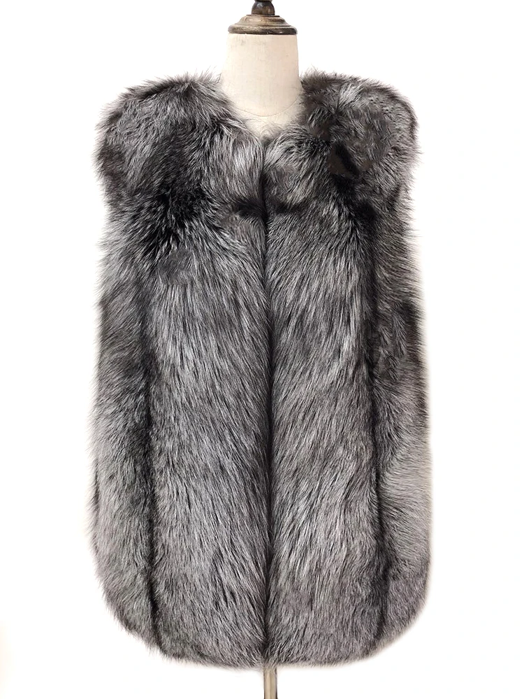 FURYOUME 2024 New Women Real Fox Fur Vest Wholeskin Natural Fox Fur Jacket Luxury Outerwear Ladies Fashion Gilet Thick