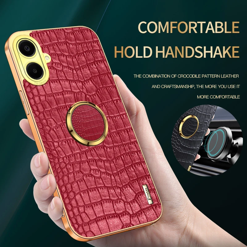 Magnetic Ring Holder Stand Phone Case for Samsung Galaxy A06 A04e A05s A07 Shockproof Crocodile PU Leather Silicone Back Cover