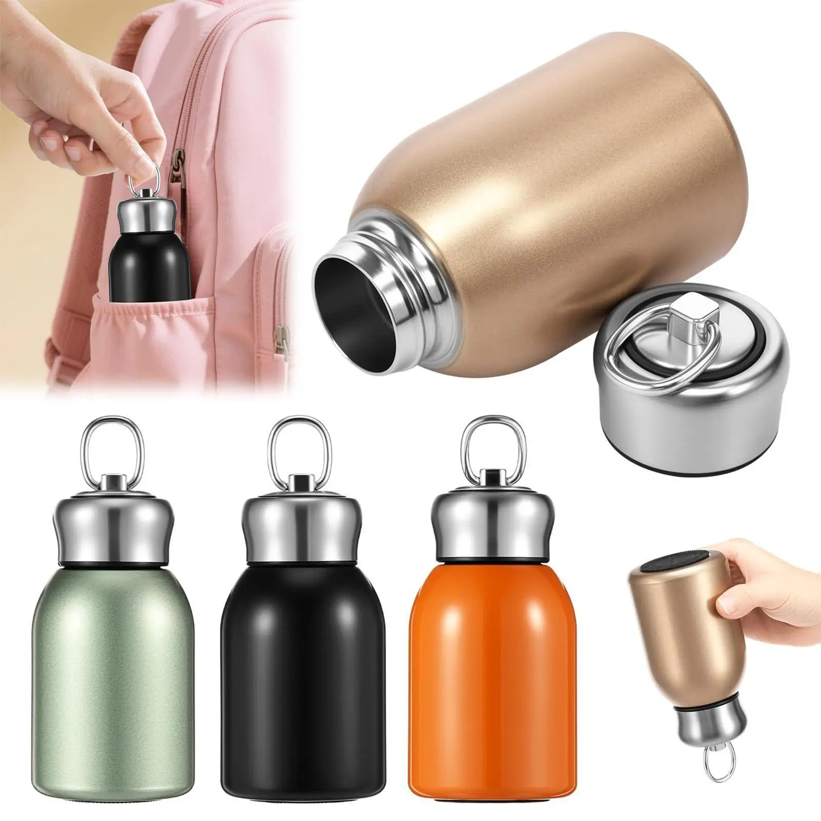 Mini-Thermobecher aus Edelstahl, Tragbare 300ml Vakuum-Isolierflasche für Reisen und Outdoor-Aktivitäten