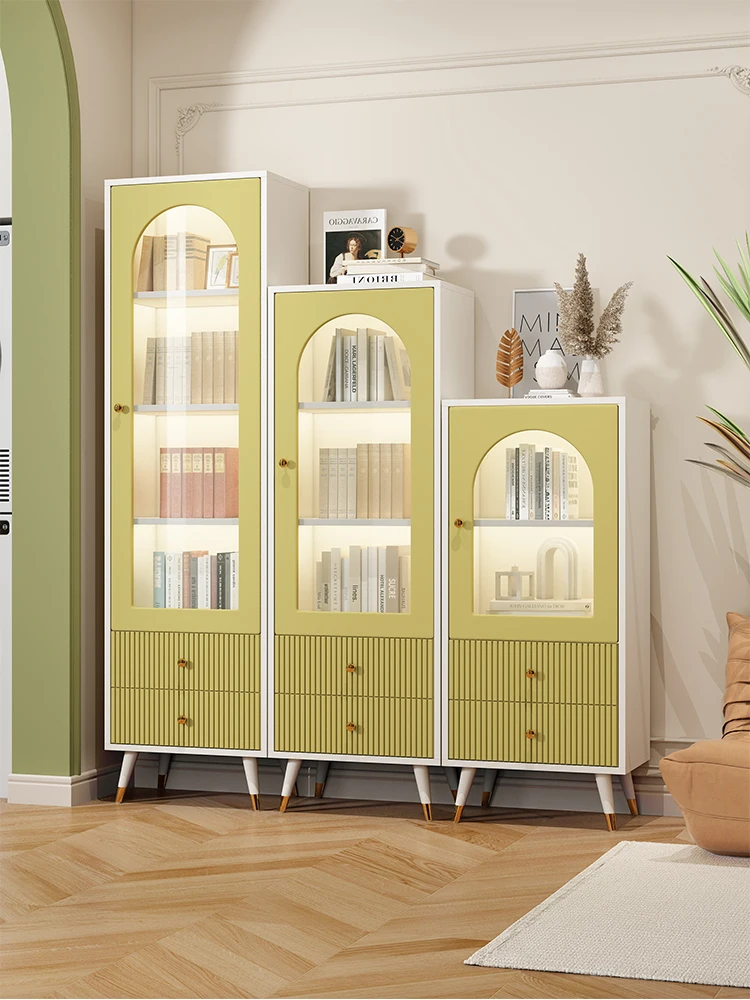 

French cream windshield door bookcase floor-to-ceiling bookcase simple living room bookshelf combination storage locker locker
