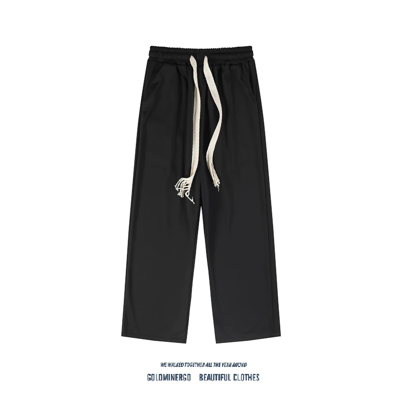 

Casual Dstring Drapey Wide Leg Pants Straight Cut Sports Sweatpants ex Spring Autumn Loose Fit Pure Color Leisure Trou...