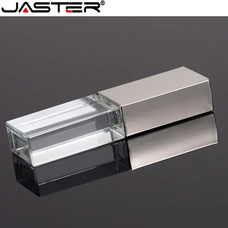 JASTERS Crystal USB Sticks 3D Print Free Custom Logo 8GB 16GGB 32GB 64GB USB Flash Pen Drive Transparent Glass Pen Drive Gifts