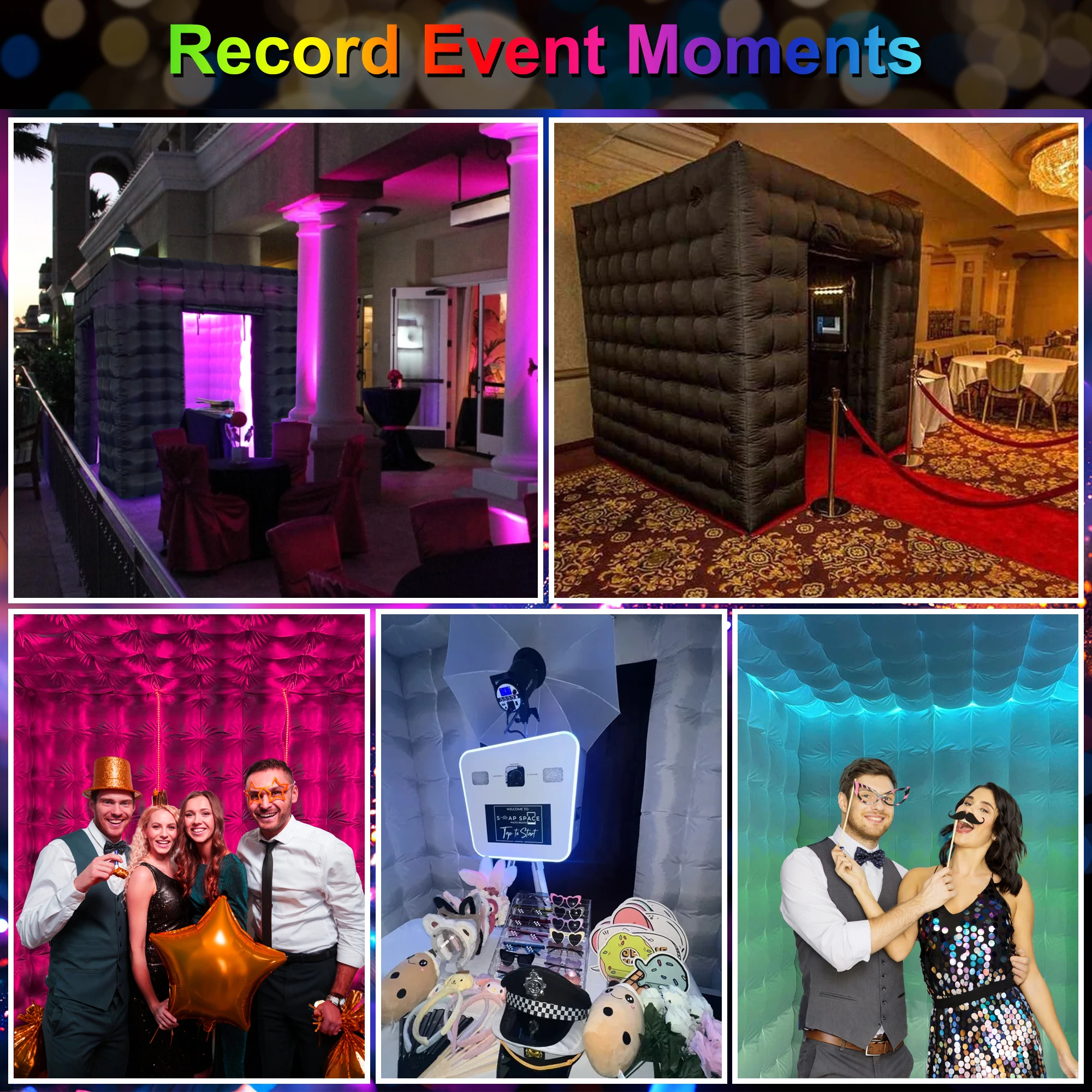 Wedding Party Event Photo Booth Tent Backdrop Inflatable Photo House LED Lighting Square Photo Booth Wall Cube Tent