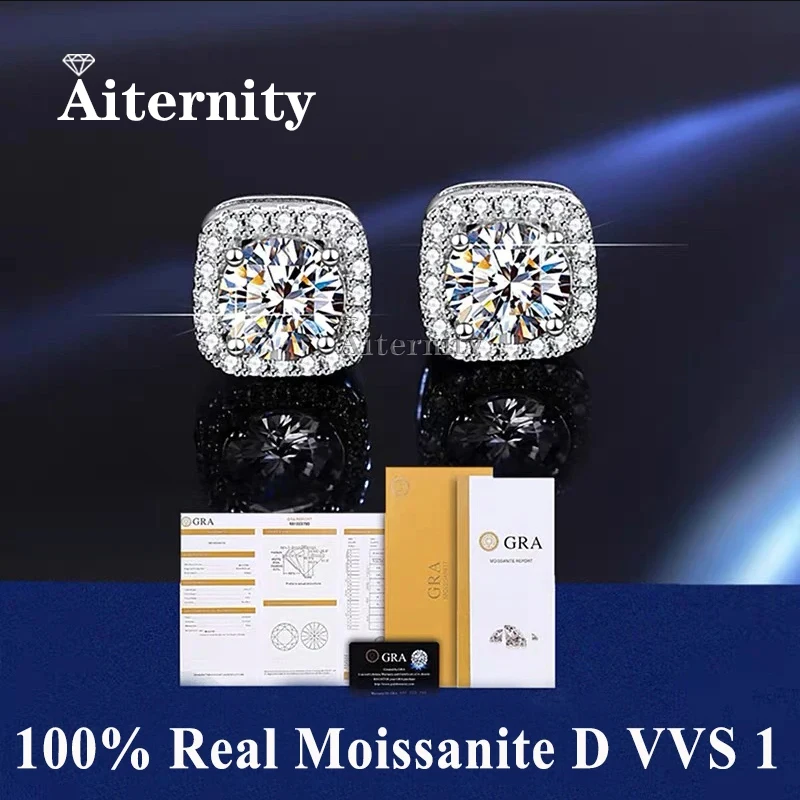 D VVS1 Pass Diamond Tester Pen Moissanite Stud Earrings For Women 100% Real 925 Sterling Silver 2 GRA Certificates Moissanita