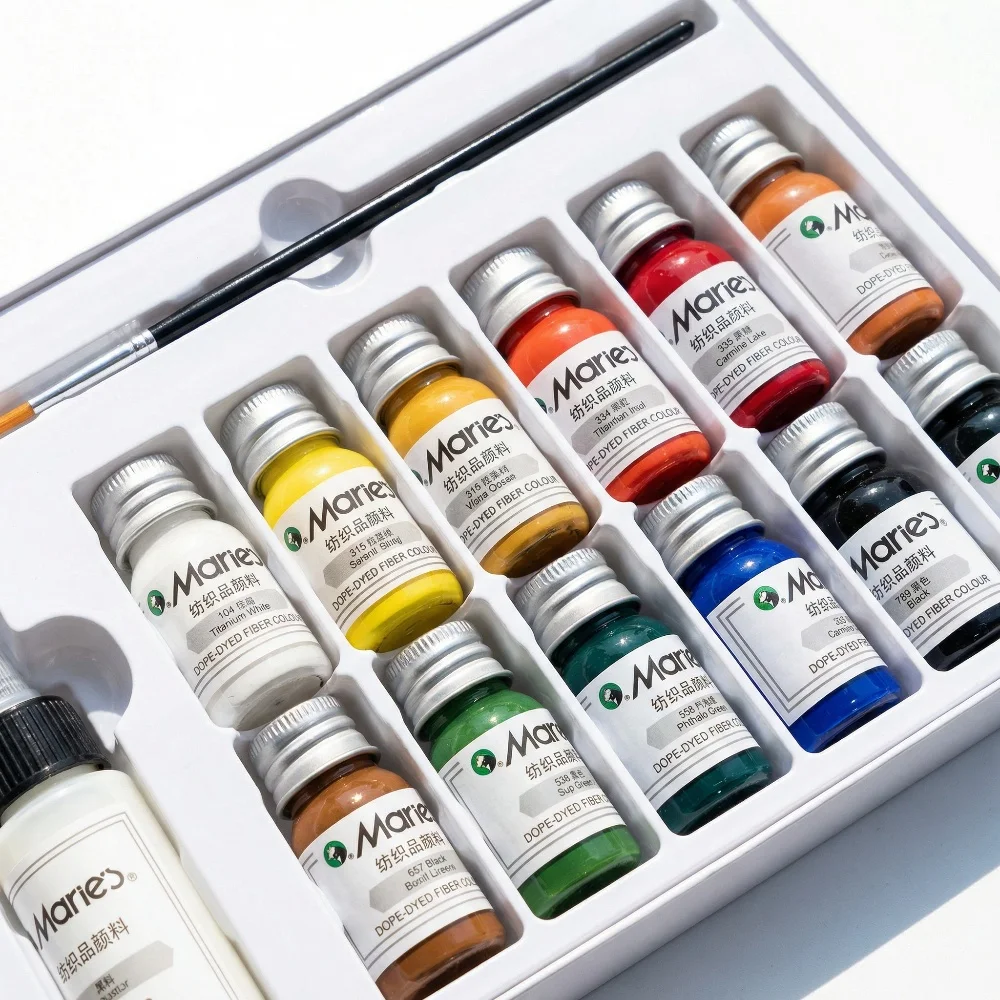 

Marie's 12/18/24/36 Colors Textile Acrylic Paint for Clothes Canvas DIY Dope-Dyed Fiber Permanent Fabric Paint Set