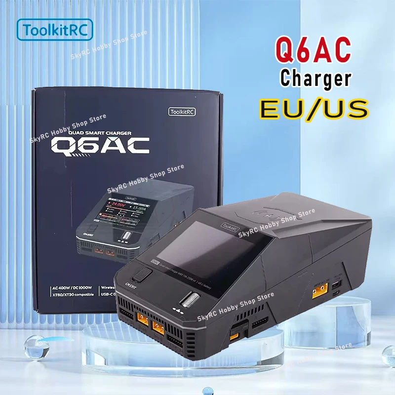 

ToolkitRC Q6AC Charger AC 400W/DC 1000W 4CH output Built-in 65W USB A/TYPEC Output ,LiPo, 1-6S，NiMH 1-16S,PB 1-10S Charger