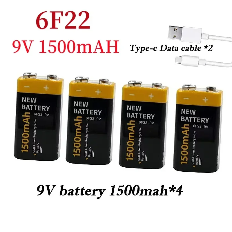 Hot 1500mAh 9V Rechargeable Battery Type-C 6F22 Li-ion Battery for Metal Detector Remote Control Helicopter Microphone Toy Model