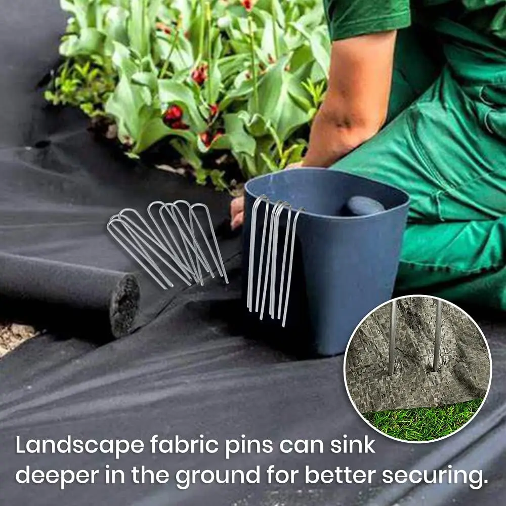 U-Typ-Gartenheftklammern, robuste Zaunschläuche, Sod-Pins, verzinkter Landschaftsspieß zum Halten von Rasen, Barriere-Bodennagel – Detail 4