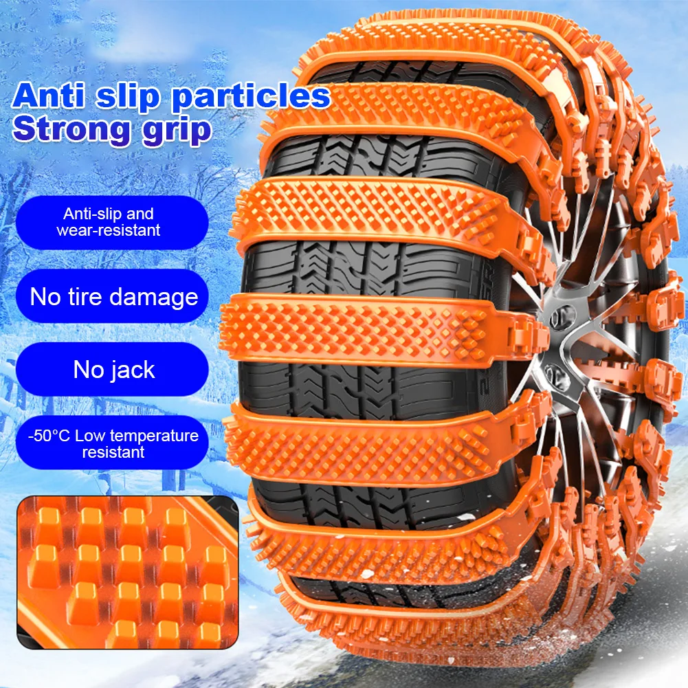 10 Pack Universal Car Snow Chains for Trucks SUVs Adjustable Anti-Slip Tire Zip Ties Snow Chains for Winter Driving & Muddy Road