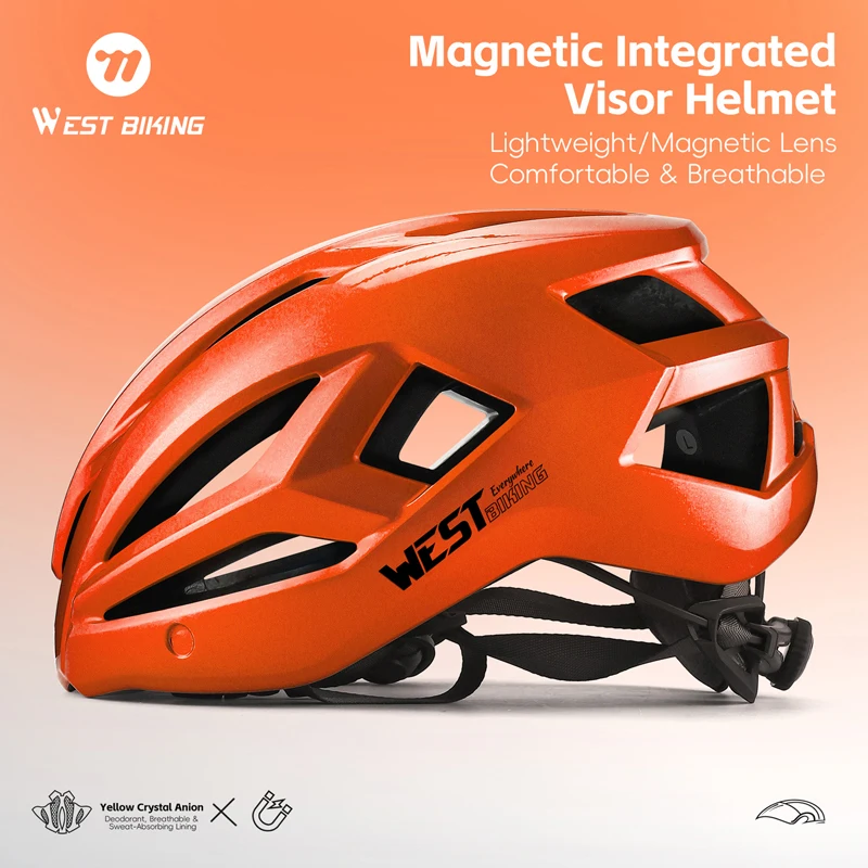 

WEST BIKING Bike Helmet 57-61cm Adjustable Aero Helmet Magnetic Goggles Ultralight Breathable Detachable Antibacterial Pads