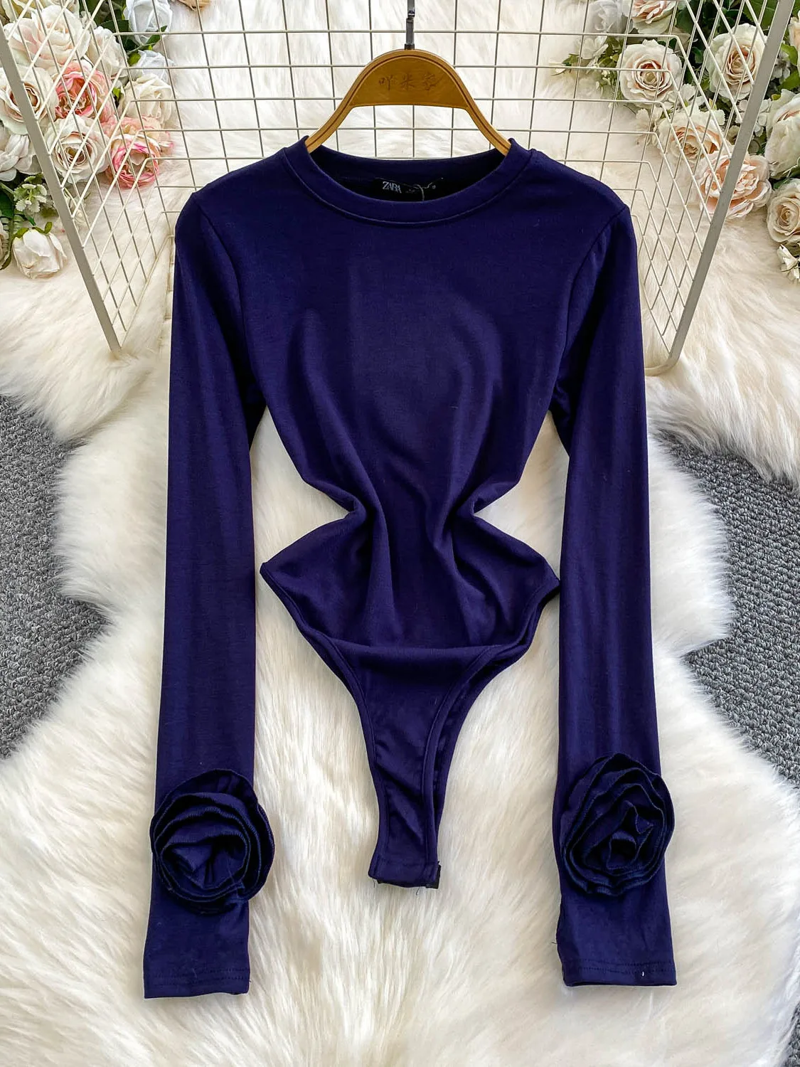 

Slim Fit High Slit Knitted Long Sve Base irt Women's Autumn Winter Floral Patchwork Long Pants Suiting